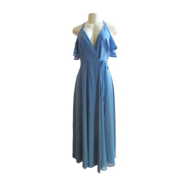 Lulus Blue Wrap Maxi Dress w Off the Shoulders Sleeves in Size XXS - Picture 2 of 9
